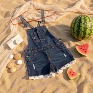 Soho Blue Girls OverAll Jeans Shorts Size 10 Denim Blue Lace Decoration Stretch